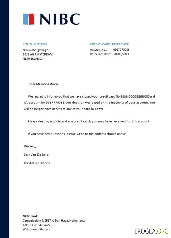 Référence Pays , Bas , NIBC bank , closure